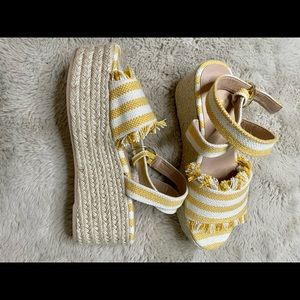 Platform yellow striped sandals